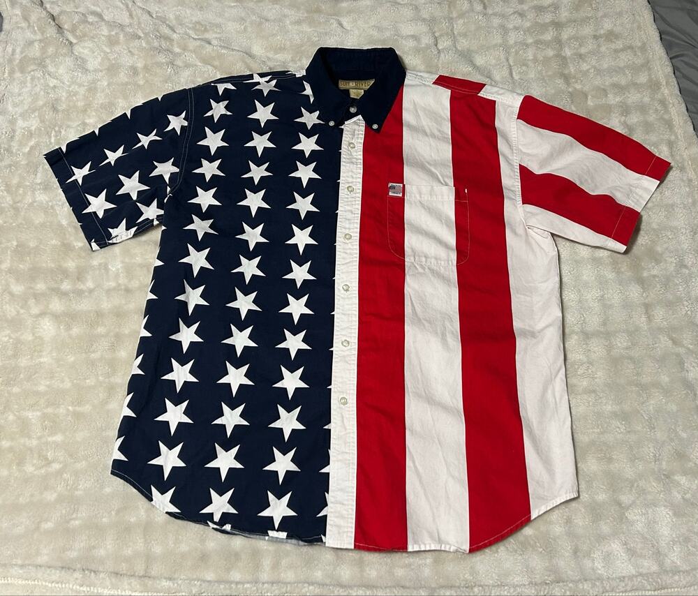 Sun River American flag cotton button-up shirt in size L #patriotic